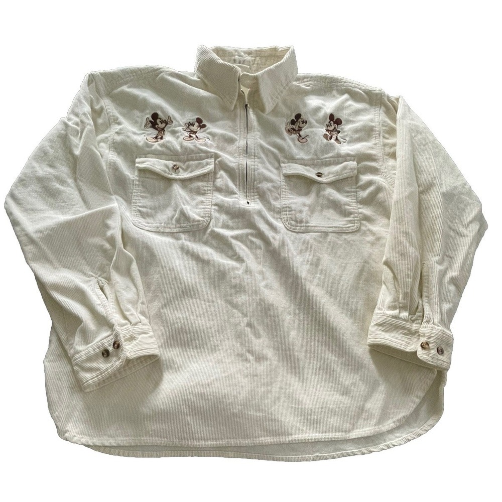 The Disney Store Corduroy Pullover Womens XL Creamy White Mickey Mouse 1/4 Zip